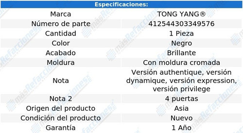 (1) Parrilla Negra C/mold Crom Tong Yang Fluence 15_17 Foto 2