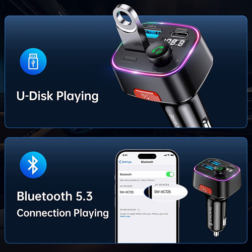 Transmisor Fm Syncwire, Bluetooth 5.3, Puertos Usb, Para Coc Foto 5