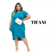 Vestido Longo Gola V C/ Bolso Plus Size Tendência Atacado