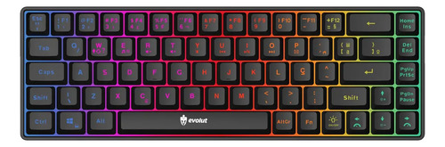 Teclado Gamer Evolut Fay Eg211 60% Backlight Luz Rainbow Rgb Cor Preto Idioma Português Brasil