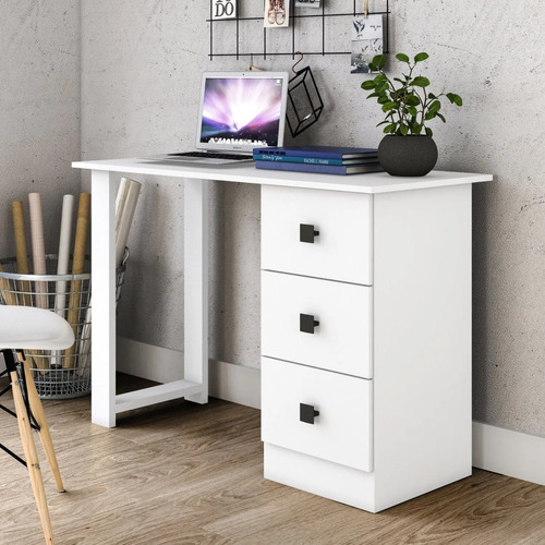 Escrivaninha Mesa Escritório Msm 436 3 Gavetas 110cm Ee Branco