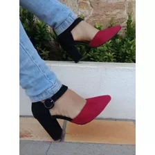 Calçado Feminino Bella Moça Scarpin Vermelho Com Preto Bloco