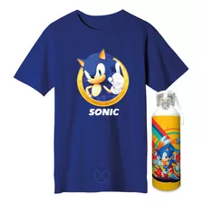 Polera Sonic + Botella De Agua 750ml - Serie - Estampaking