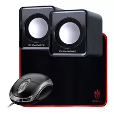 Kit Caixinhas De Som + Mouse Com Fio + Mouse Pad 25x21cm 