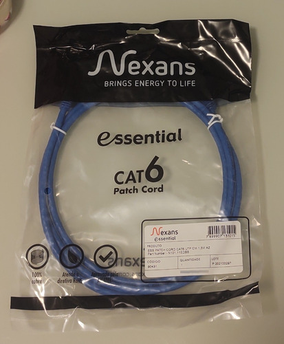 Kit 10 Pçs Patch Cord Cat6 Nexans Essential 1,5m Utp Azul
