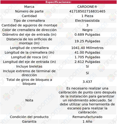 Cremallera Electroasistida Cardone Reman Insight 2010 A 2014 Foto 4