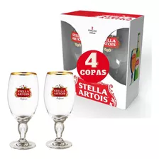 4 Copas De Cerveza Stella Artois Borde Dorado 330 Ml En Caja