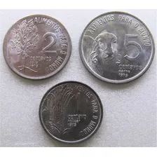 Moedas De 1, 2 E 5 Centavos Fao De 1975 (3 Moedas)