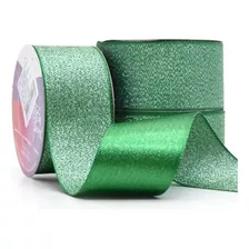 Rolo Fita De Cetim Lurex Brilho 38mm 10 Metros P/ Laços Arte Cor Verde Bandeira
