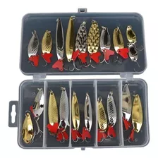 Kit 20 Señuelos De Pesca Cucharas + Caja De Pesca