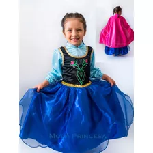 Vestido Disfraz Princesa Ana De Frozen Con Capa Y Enagua !!