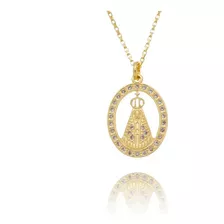 Corrente Nossa Senhora Aparecida Zirconia Folheado Ouro 18k