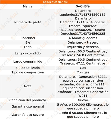 Paq Amortiguadores Gas E280 07/08 Sachs Foto 2