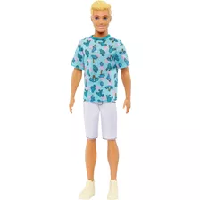 Boneco Ken Fashionista Loiro Camiseta Cacto E Bermuda Branca