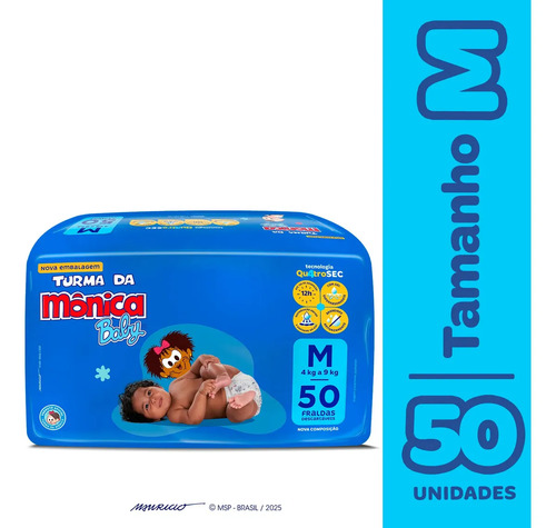 Fralda Descartável Turma Da Mônica Baby M - 50 Unidades M Sem Gênero
