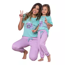 Pijama Mama E Hija Conjunto Camisa Pantalon Jogger X 2und