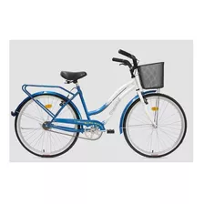 Bicicleta Paseo Femenina Peretti Urbana Full R26 Frenos V-brakes Color Blanco/azul Con Pie De Apoyo