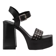 Sandalia Cuero Mujer Heyas Berna Taco Alto C Tachas Negro Pr