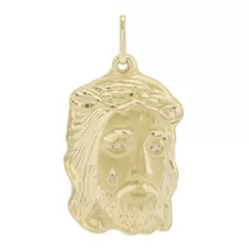 Pingente Face De Cristo G Com 3 Pedras De Brilhante Ouro 18k