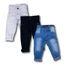 Kit 3 Calça Jeans Infantil Masculina Com Lycra Estilosa 