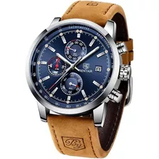 Reloj De Pulsera Benyar Blue Para Hombre, Correa De Piel De Cuarzo