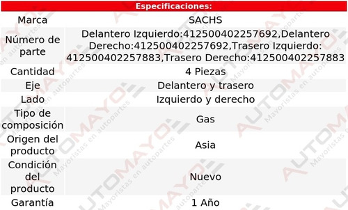 4 Amortiguadores Gas Sachs F-350 Ford 1999-2006 Foto 2