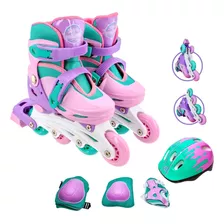 Patins In Line Infantil Menina 30-33 Kit Proteção Ajustavel