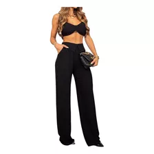 Conjunto Cropped Decote E Bojo E Calça Pantalona Flare #cj38