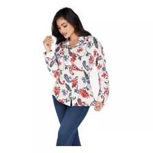 Blusa Floral Cuello Camisero Blanco Dama Mundo Terra