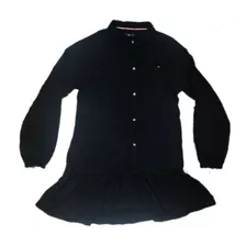 Vestido Manga Longa Preto De Botões Tommy Hilfiger Infantil