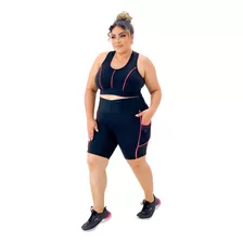 Conjunto Fitness Plus Size Short Com Top Cropped