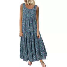 Vestido Diario Floral Sin Mangas Suelto Talla Grande Mujer