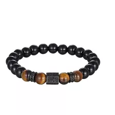 Pulsera Elástica Xqni De Ojo De Tigre Y Piedra De Onix