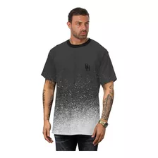 Camiseta Manchada Preta Com Gotas De Tinta Branca Masculina