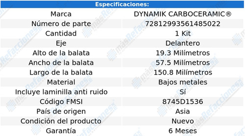 Balatas Metales Bajos Delanteras Bravo L4 1.6l 09-10 Dynamik Foto 3