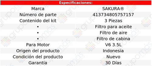 Set Filtros C/ Cabina Sakura Sienna V6 3.5l 2011 A 2020 Foto 2