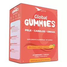 Global Gummies Blister Pele Cabelos Unhas 42 Gomas Laranja