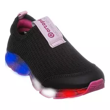 Tenis C/ Led Infantil Ortopé Power Light Menina Preto E Rosa