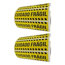 2 Rolos De Etiqueta Adesiva Frágil 100x30mm Couchê 600un