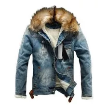 Chaqueta De Mezclilla Con Cuello De Piel Cálido Para Hombre