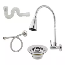 Kit Torneira Gourmet Flexível Parede Cozinha Completo Abs Cor Prateado