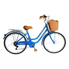 Bicicleta Urbana Femenina Sierra Bike Sb-vintage26 7v Frenos V-brakes Y Tambor Color Azul Con Pie De Apoyo