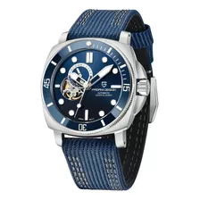 Relógio De Pulso Pagani Design Pd-1736 Com Corpo Prateado, Analógico, Para Masculino, Fundo Azul, Com Correia De Náilon Cor Azul, Agulhas Cor Prateado E Branco, Subdials De Cor Branco E Prateado, Su