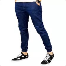 Calça Jeans Masculina Preta Skinny Sarja Slim Punho Elastico