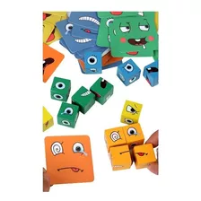 Jogo Montagem Emoji Face Cubo De Madeira Bloco Montessori 