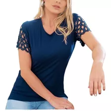 Blusa Feminina Renda Cordão Na Manga 3/4 Moda Evangélica 