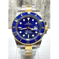 Reloj Rol Submariner Azul/dorado En Acero 41 Mm Automatico