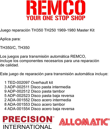 Kit Reparacion Transmision Th350 Grand Lemans 1975-81 5.0l Foto 2