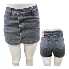 Falda Short Jeans Gris , Moda Colombiana Push Up 