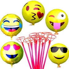 Kit 24 Globos Metálicos 45 Cm Smile Niños Incluye Varas 